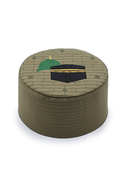Sarıkhane Hajj Umrah Kalıp Sarık Takkesi - Khaki Green - Mecca Medina - Felt