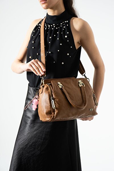 571 Collections Çanta Πλυμένο δερμάτινο λουράκι χιαστί, τσάντα ώμου, μαύρισμα...