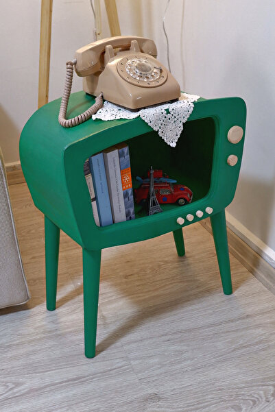 huncar Aga Ahşap Dekoratif Retro TV Sehpa Mint Green ( Köşe Sehpa )