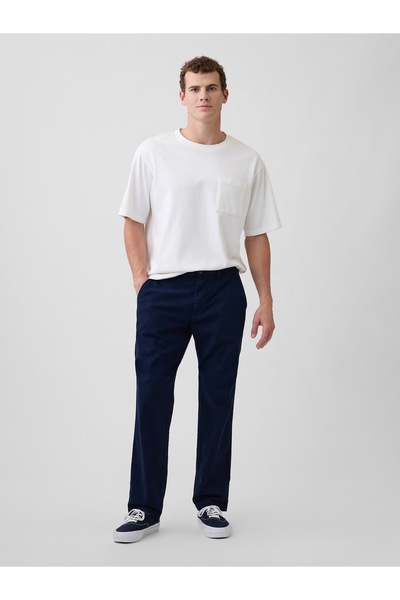 GAP Erkek Lacivert Straight Keten Karışımı Pantolon