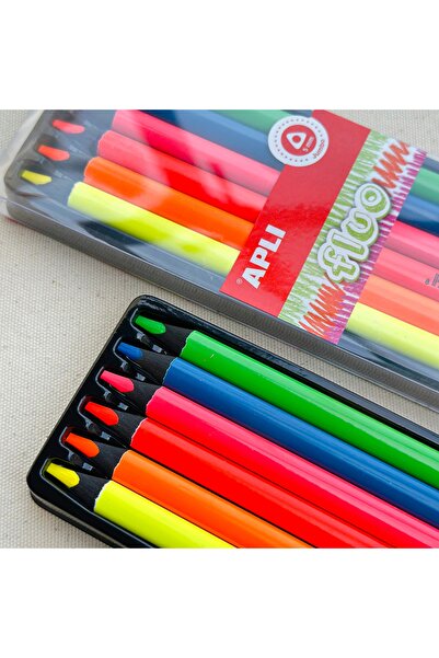 Aplı Fluo 6 Neon Renk Kuru Boya Kalemi