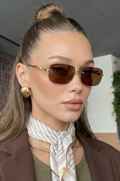 MACERATİ Jewells Unisex Square Brown Gold Framed Ultra Light Uv400 Filtered S...