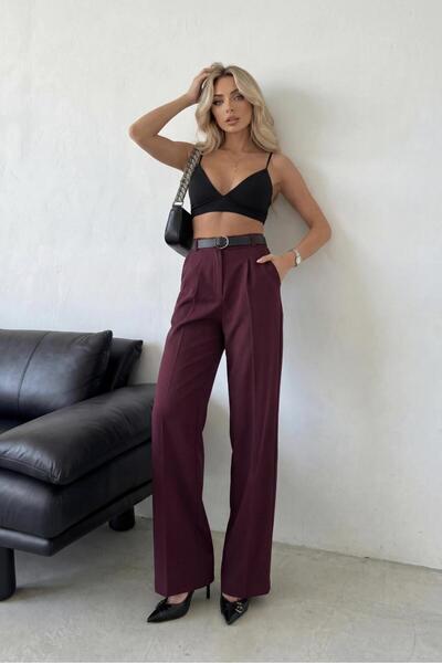 HA-KA GİYİM Women's Palazzo Patterned Fabric Trousers Imported Doubleface Fab...