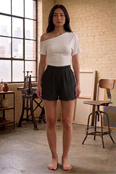 LOUİSA Γυναικείο σετ με ανοιχτό ώμο, κοντό μανίκι, λευκό μπλουζάκι με εφαρμογ...