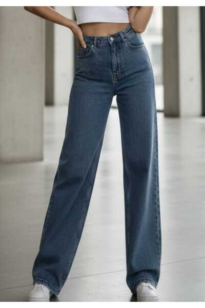 NWC Pantaloni Palazzo largi din denim, albastru mediu, cu talie super înaltă,...