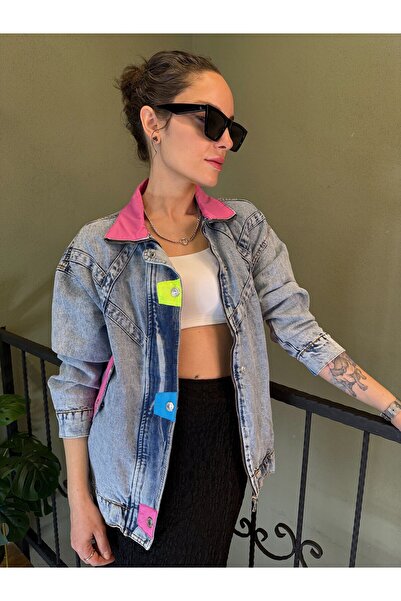 Ali Butik Pembe TW Tasarım Taş Detaylı Denim Ceket