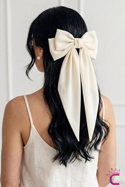 Cinderella Κομψό γυναικείο σατέν μεγάλο φιόγκο σε κρεμ χρώμα - Κλιπ μαλλιών μ...