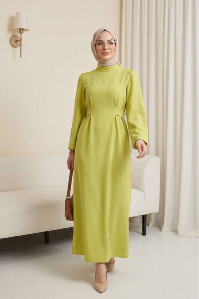 Modamorfo Φόρεμα με γιακά και δέσιμο στη μέση - Πράσινο λαχανί