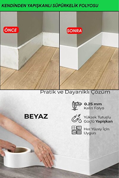 FixCaps Kendinden Yapışkanlı Süpürgelik Folyosu BEYAZ