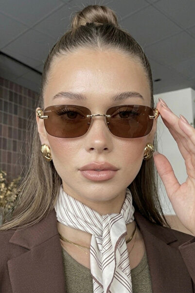 Chunky Frame Jewell Unisex Square Brown Gold Framed Ultra Light Uv400 Filtere...