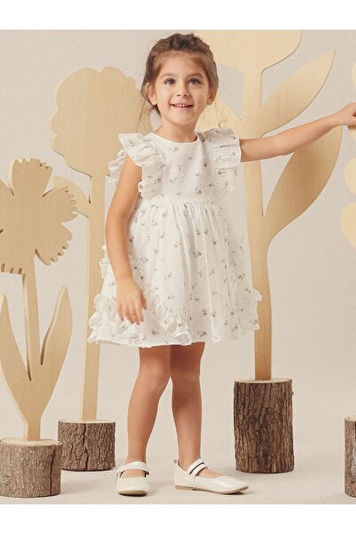 Cherrys Bebek Floral Patterned Ruffled Baby Girl Dress