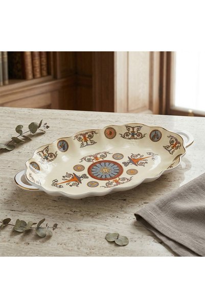 Lucky Art Rosea Bone 27 cm Oval Serving Plate with Handle