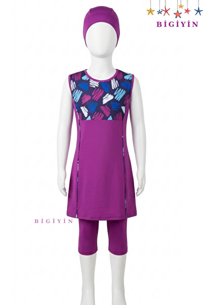 bigiyin Φούξια Κοριτσίστικο Σετ Μαγιό με Σχέδια Ημι-καλυμμένο 3 Τεμάχια (Μπαν...