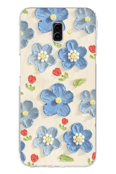FLAMENKO Samsung Galaxy J6 Plus Uyumlu Mavi Yağlı Boya Çiçek Desenli Şeffaf T...