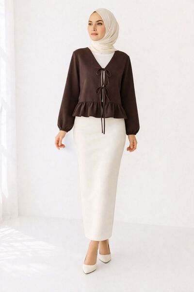 CNG MODA Πουκάμισο κιμονό με δέσιμο μπροστά και βολάν στο τελείωμα της φούστας