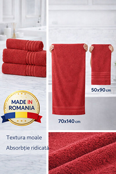 Set de 2 prosoape de bumbac premium pentru hotel, 100% bumbac, 600g/m2, 70x140cm + 50x90cm, Fabricat în România miniatura 2