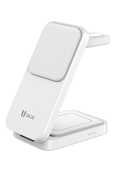 UBLUE شاحن لاسلكي مغناطيسي، حامل شحن 3 في 1، للهواتف حتى 15 واط، مدخل USB-C 5...