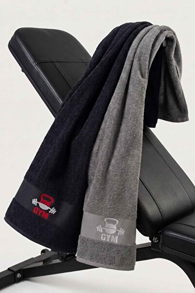 VEVİEN HOME GYM 50x100 εκ. 100% βαμβάκι Αθλητική πετσέτα 2 τεμαχίων ΜΑΥΡΟ-ΑΝΟ...