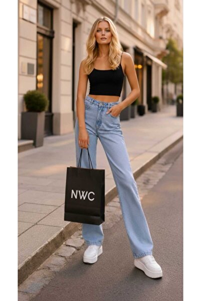 NWC Γυναικείο παντελόνι Dyon Lycra σε ανοιχτό μπλε χρώμα, σούπερ ψηλόμεσο, φα...