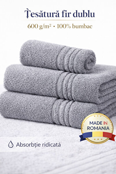 Set de 2 prosoape de bumbac premium pentru hotel, 100% bumbac, 600g/m2, 70x140cm + 50x90cm, Fabricat în România miniatura 3