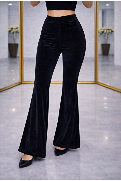 OEM Βελούδινο παντελόνι καμπάνα με ελαστική μέση