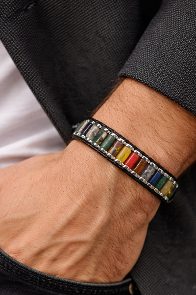 Otto Man Steel Jewelry Kadın Erkek Çok Renkli Doğaltaş Manyetik Kilitli Pasla...