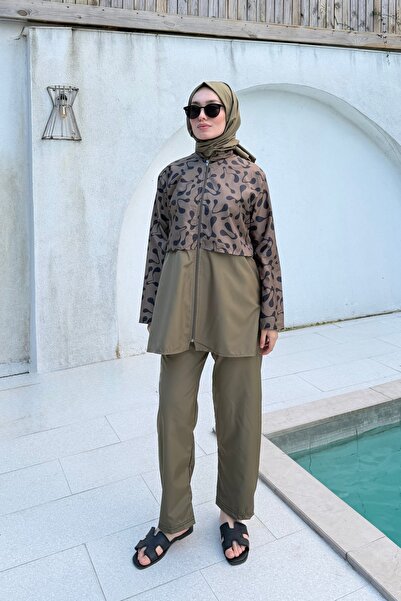lurex moda Doha Paraşüt Kumaş 3'lü Tam Kapalı Tesettür Mayo