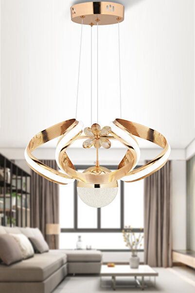 Dekorluna Alfred Modern 3 Renk Işık Özellikli Gold Kaplama Sarkıt Led Avize Salon Avize