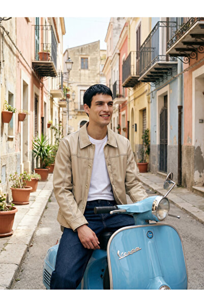 BASEL.CO Δερμάτινο μπουφάν με κουμπιά και λεπτομέρεια ραφής τύπου Zra - Μοντέ...