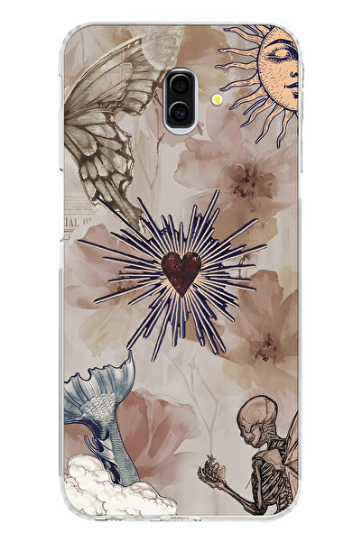 FLAMENKO Samsung Galaxy J6 Plus Uyumlu Kalp ve Kelebek Kolaj Desenli Şeffaf T...