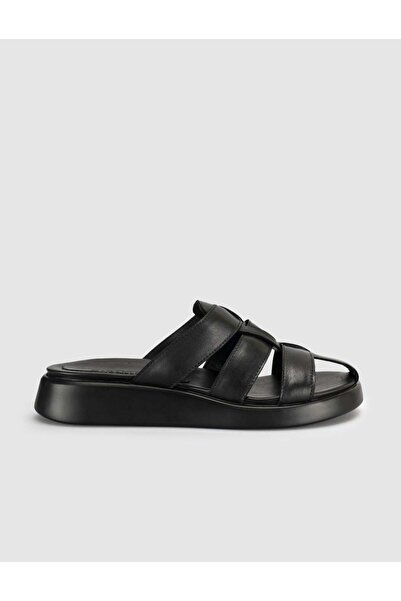 Cabani Μαύρες γυναικείες παντόφλες πλατφόρμας από γνήσιο δέρμα