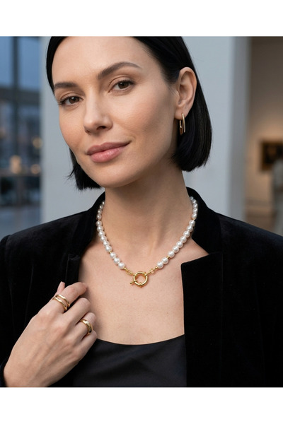 Vintage Takıhane İtalyan Tasarım Gemici Kilitli Cam İnci Kolye