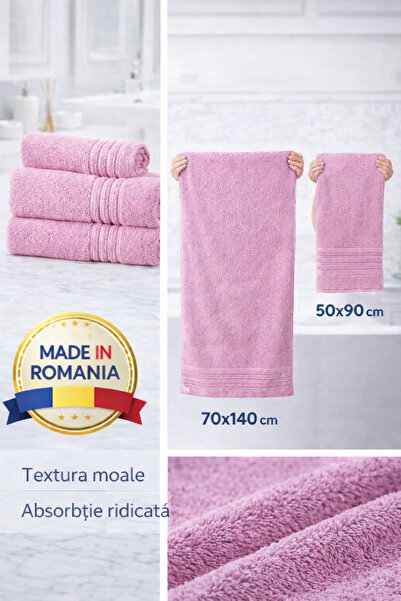 Set de 2 prosoape de bumbac premium pentru hotel, 100% bumbac, 600g/m2, 70x140cm + 50x90cm, Fabricat în România miniatura 2