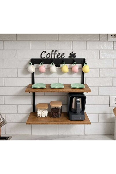 Arencraft Kahve köşesi standı / 6'lı fincan askılığı / Coffee yazılı XL çift ...