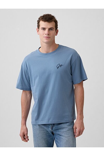 GAP Erkek Mavi VintageSoft Boxy Logo T-Shirt