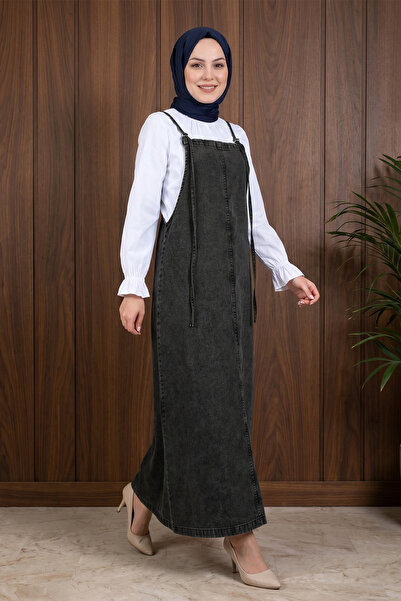 FERHEL Γυναικείο φόρεμα τζιλέ με λεπτές τιράντες - Καπνιστό