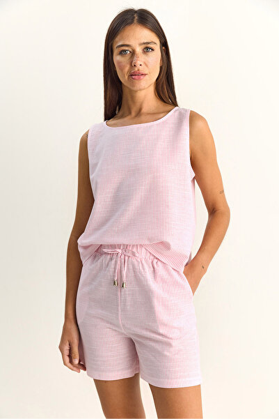 Bianco Lucci Γυναικεία μπλούζα με λουράκια από 100% βαμβάκι, ελαστική μέση, σ...