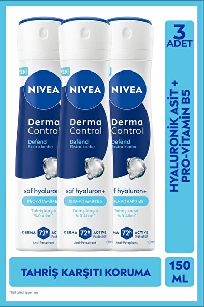 NIVEA Derma Control Defend Kadın Sprey Deodorant 150 ml 3 Adet