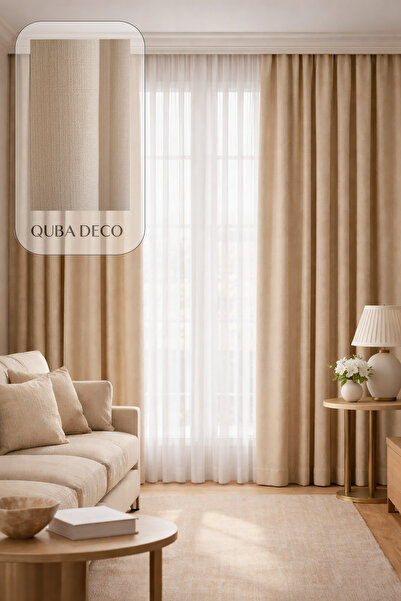 QUBA DECO Διακοσμητική κουρτίνα φόντου με φυσική υφή και εμφάνιση λινό, χωρίς...
