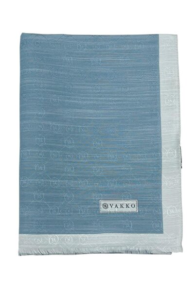 Vakko Cotton Silk Shawl - Striped Hologram - Metallic Blue Silver