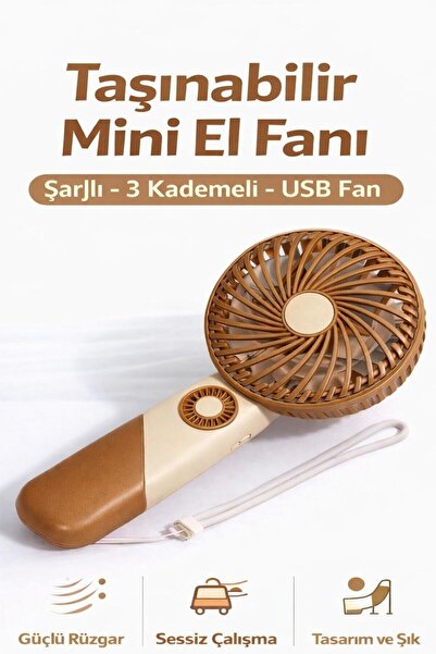 Inovaxis Taşınabilir Mini El Fanı Şarjlı 3 Kademeli USB Fan Sessiz Güçlü Rüzg...