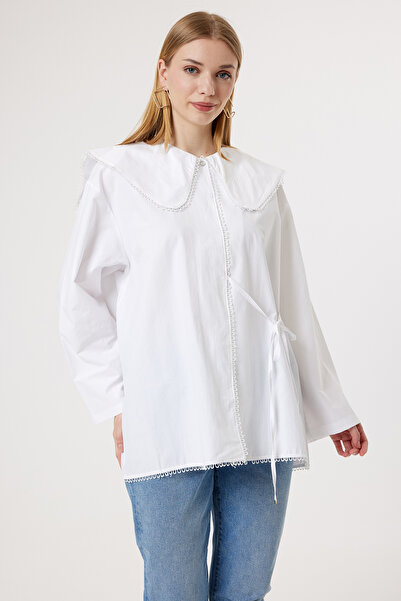 Suede Style 6410 - Άνετο και κομψό γυναικείο πουκάμισο από ποπλίνα με γιακά ν...