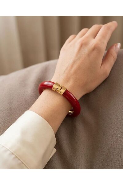 LİYONA JEWELLERY Bordo Kemik Kelepçe Bilezik
