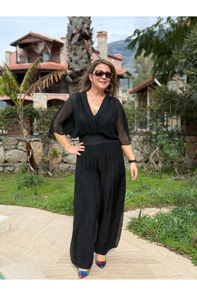 Punta Otantik Nc7079 Elastic Waist Italian Silk Jumpsuit Black