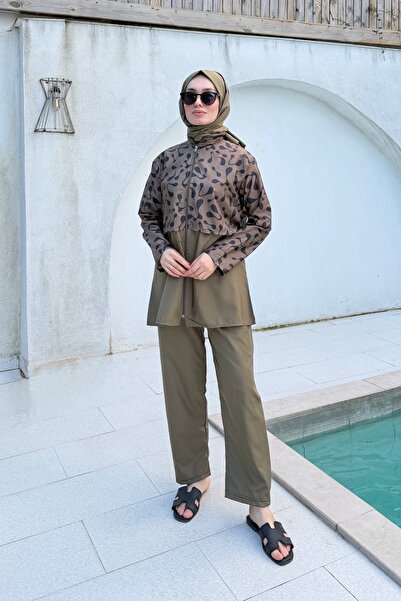 lurex moda Doha Paraşüt Kumaş 3'lü Tam Kapalı Tesettür Mayo