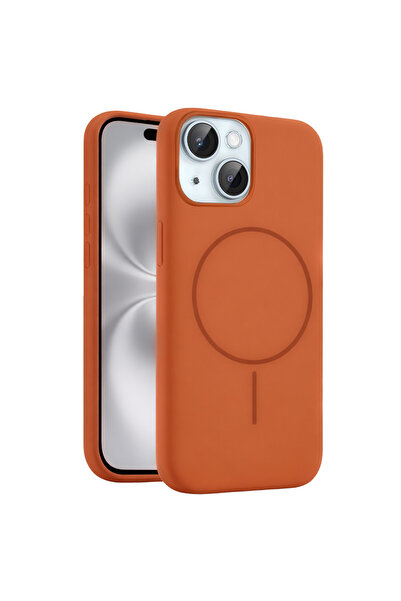 cepmoda iPhonE "15" JLY İçi Kadife Kaplama Soft Magsafe Lansman Kılıf [TURUNCU]