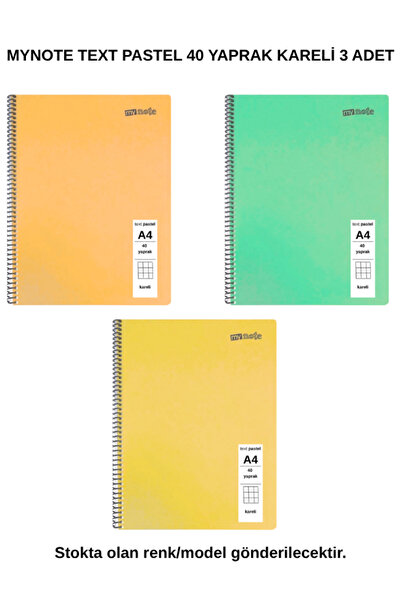 Mynote TEXT Παστέλ Τετράδιο Α4 40 Φύλλα Καρό 3 Τεμάχια