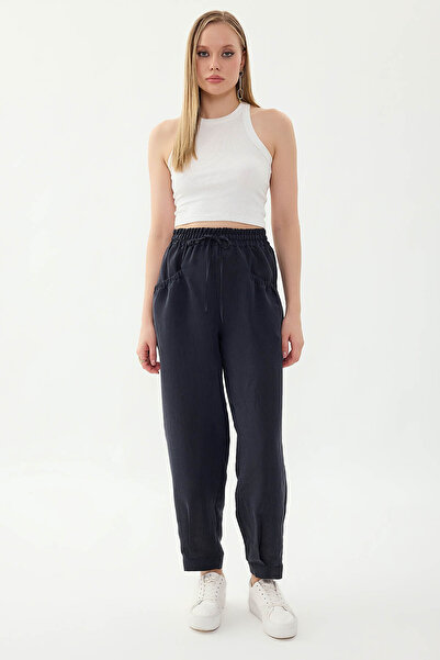 Vitrin Striped Trousers with Elastic Waist and Pocket Detail