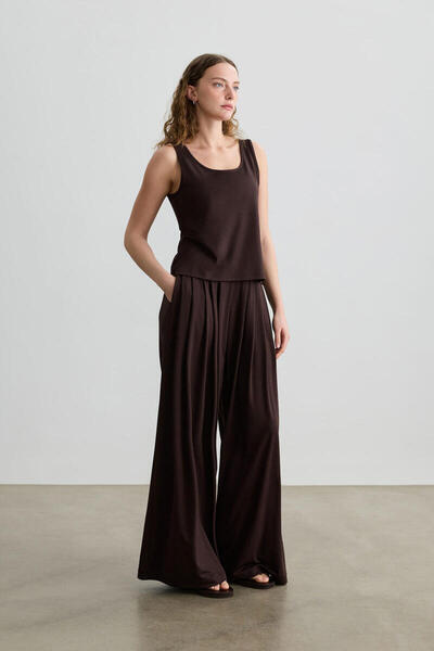 BE BLUE Παντελόνι σε απόχρωση καφέ με φαρδιά πιέτες