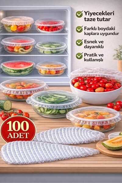 VİALEX 100 Adet Pratik Tazeliği Koruyan Tencere ve Tabak Bonesi Çok Amaçlı Ka...